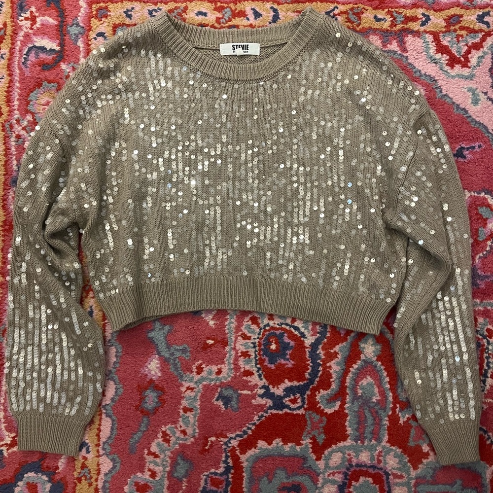 Steve Madden Taupe Sequin Sweater - Picture 1 of 2